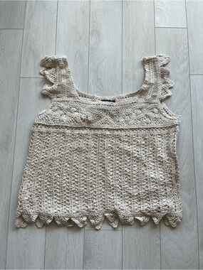 Design History Cream Crochet Knit Tank Top XL